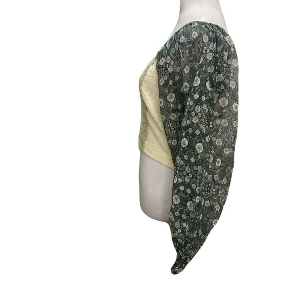 Anthropologie Forever That Girl Small Smocked Sheer Floral Sleeve Corset Top - Picture 4 of 9